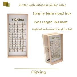 Glitter Lashes Extensions Golden Colored Spike Eyelash Extension Colorful Lash Tray 11mm-16mm Mixed 0.20 D (Golden)