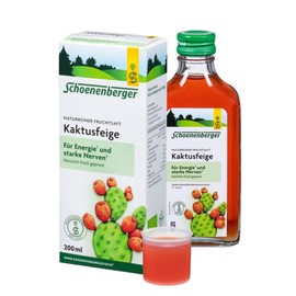 Schoenenberger - Kaktusfeige naturreiner Fruchtsaft - 1x 200 ml Glasflasche - für Energie und starke Nerven - natürlich frisch gepresst wirkt stärkend und aufbauend - vegan - bio