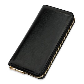 Urban & Chic Genuine Leather Ladies Long Zip Around Wallet/Purse, Multiple Slots Women's Zip Around Wallet/Purse (Black)