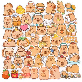 Yamobi 50 pieces waterproof Capybara stickers, Capybara decor, vinyl stickers for laptop, luggage, water bottle, helmet, travel sticker for children and adults