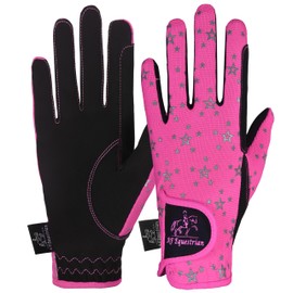 AFE Kids Gloves For Girls Boys Unisex Horse Riding Gloves Outdoor Gloves Sports Gloves Cycling Gloves For Children Black Blue Pink Star Design (Pink Star Design, Large)