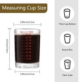 GLASKEY - 2 Pack Shot Glass Measuring Cup Set 3 Ounce/90ML Liquid Heavy High Espresso Glass Cup,Dishwasher Safe,Measurement of Dry and Liquid Ingredients(Red Line)