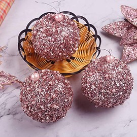 Juego de 4 adornos de bolas navideñas de 4.25 pulgadas, oro rosa, irrompibles, decoraciones navideñas, bolas para árboles de Navidad, bodas, fiestas, decoraciones navideñas, sobremesa, decoración de