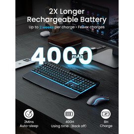 SABLUTE Wireless Backlit Keyboard and Mouse Combo, Rechargeable Quiet