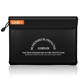JUNDUN Fireproof Document Bag with 5200℉ Heat Insulated,14.0”x10.4” Waterproof and Fireproof Money Bag,8 Layers Thickened Fire Rated Document Safe Bag Pouch with Zipper for Document,Money and Cash