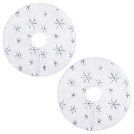 URATOT Paquete de 2 minifaldas de árbol de Navidad de 15 pulgadas, color blanco con copos de nieve plateados, de piel sintética, para Navidad, fiestas, interiores y exteriores, decoración del hogar