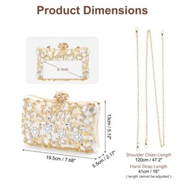 DTGN Evening Bags Clutch Purses for Women Formal, Purse Crossbody Handbag Rhinestone Shoulder Bag with Chain Sparkly for Wedding Bridal Guest Party White