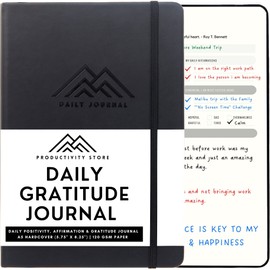 Best Daily Journal for Men & Women for Mindfulness, Productivity, Happiness & Self Care | Gratitude Journal, Affirmation Journal, Positivity Journal, Manifestation Journal, Self-Care Journal, Habit Tracker & Daily Journal with Prompts (Black)