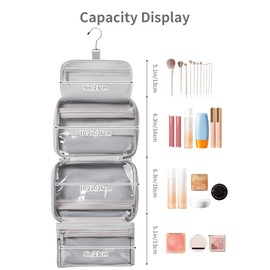 QULUXAO Toiletry Travel Bag for Women, Portable Hanging Makeup Bag (Grey)