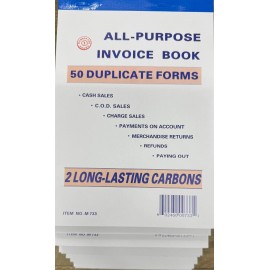 ALL PURPOSE INVOICE BOOK 50 DUPLICATE FORMS 10 BOOKS  8 X5.5 SIZE
