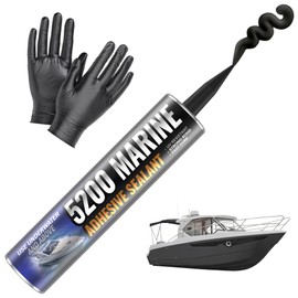 [Black] 5200 Marine Sealant - Fast Cure, High Bond Strength, UV Resistant Underwater 5200 Fast Cure, Marine Adhesive Sealant for Boats, Hulls, Decks, & RVs Caulk Black with Gloves, Nozzle 10oz