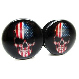 Pierced Republic American Skull Ear Plugs - Acrylic - Screw on - New *Pair* (00 Gauge (10mm))