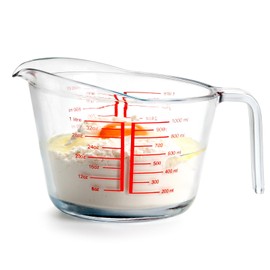 32oz (4-Cup) Glass Measuring Cup, Heighten Spout for Easy Pouring Measuring Glass, Clear with Red Measurements
