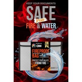 Fireproof Document Bag Envelope Size: 8" x 5" [2000°F UL Certified] Fireproof Cash Bags with Zipper Small Water and Fire Resistant Money Bag for Cash Storage, Fireproof Bags for Cash Fire Proof