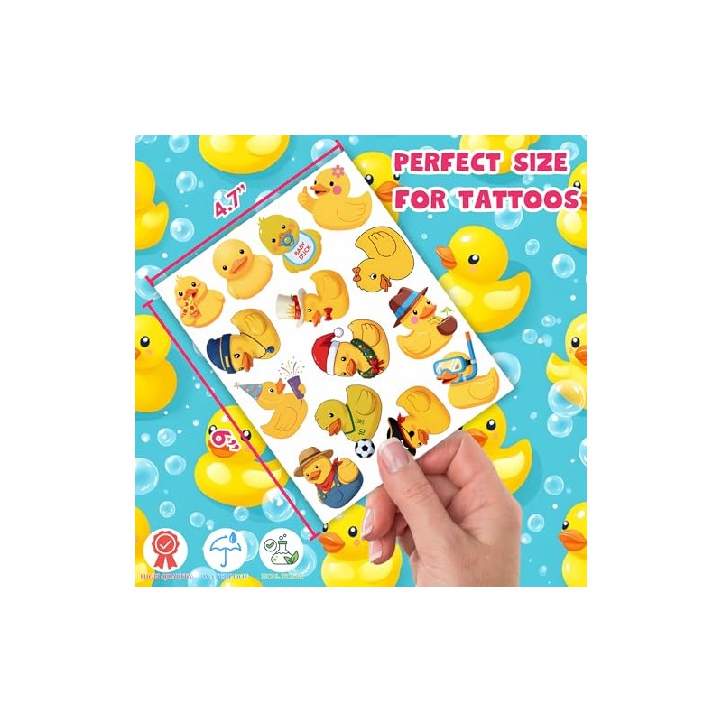 52 tatuajes temporales de pato de goma para niños, tatuajes
