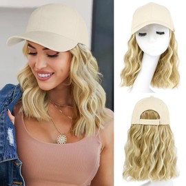 AISI QUEENS Hat Wig Hat with Hair Attached for Women Cap with Hair Attached for Women Baseball Cap Wig Extensions Short Wave Synthetic Adjustable for Daily Use
