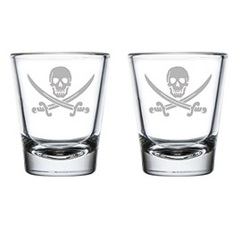 Set of 2 Shot Glasses 1.75oz Shot Glass Jolly Roger Pirate