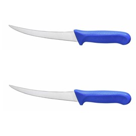 TrueCraftware- 6” Blade Curved Boning Knife German Steel with Blue Polypropylene Handles Set of 2- Razor Sharp Knife Fillet Boning Fish Knives for Meat Poultry Cutting Home Kitchen Restaurants