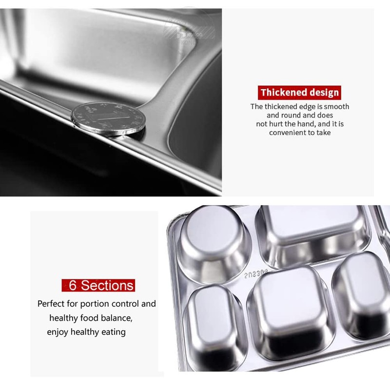 AIYoo 2 Pack Stainless Steel Divided Dinner Plates,Unbreakable Large Control