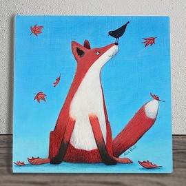 Global Designs Ceramic Wall Tile, 20x20cm, UV Printed Art Plaque Foxy Tails by Alisa Black