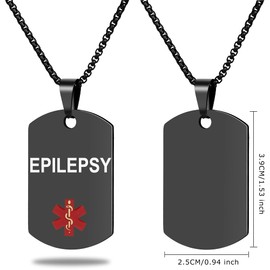 UNICGIFT Medical Alert ID Necklace, Laser Engraved EPILEPSY, Stainless Steel Tag Pendant with 23.6 inch Chain for Men Women Emergency First Aid