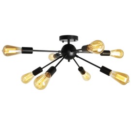 Jasopaco Black Sputnik Chandelier Light Fixture, 8 Lights Modern semi Flush Mount Ceiling Lighting Fixtures, Industrial Chandelier for Dining Room Living Room Bedroom Kitchen.