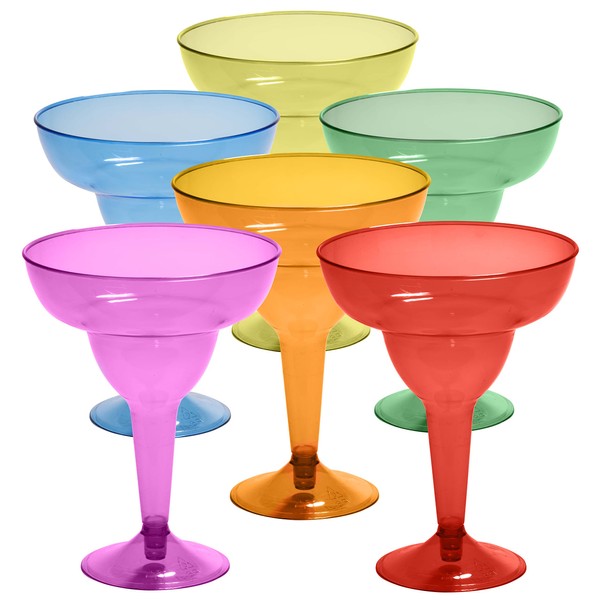 Multicolor Disposable 48 Plastic Margarita Glasses - 12 oz: Hard Cocktail Cups for Cinco de Mayo Fiesta, Taco Party & Mexican Decorations - Large (Pack of 48)