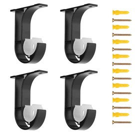 4 Pack Curtain Rod Brackets Curtain Rod Ceiling Mount Bracket Heavy Duty Curtain Rod Holder with Matching Screws Aluminum Alloy Closet Rod Holder with Plastic Buckle Fit Up to 1-1/4 Inch Rod (Black)