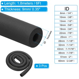 PATIKIL 5/8"(16mm) ID x 6Ft Pipe Insulation Foam Tube, 3Pcs Pipe Cover Wrap Roll Bar Padding Tubing for Handle Grip HVAC Outdoor Air Conditioner Units