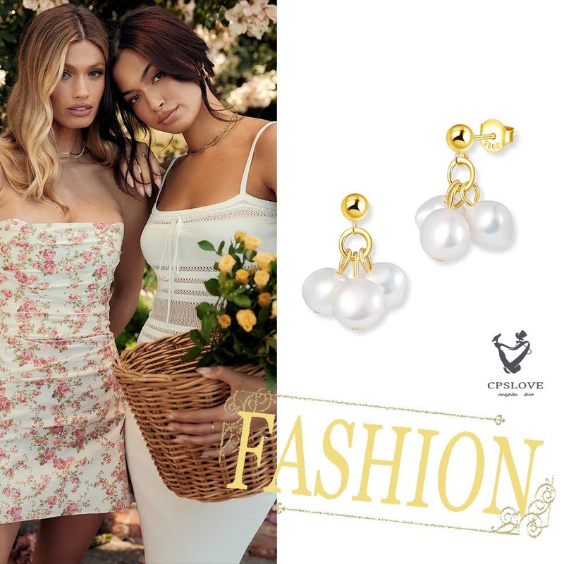 CPSLOVE Womens Pearls Earrings 925 Sterling Silver Earrings Baroque Irregular