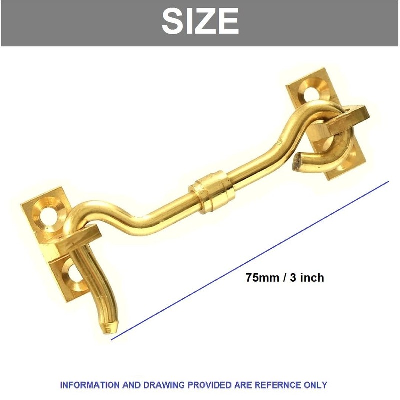 TERF® 75mm Polished Brass Cabin Door Hook and Eye Lock