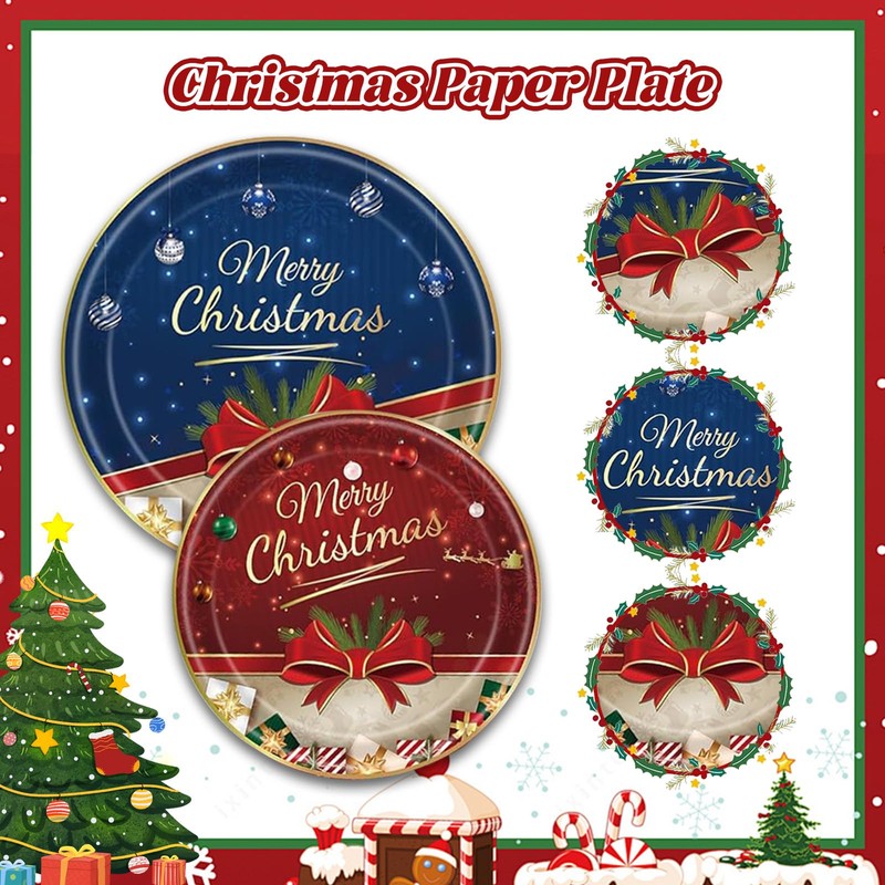 Party Tableware Decorations Set For 16 Guest,Christmas Paper Plates Napkins