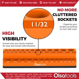 Olsa Tools Magnetic Socket Organizer | 1/4-inch Drive | SAE Orange | Holds 26 Sockets | Professional Quality Tools Organizer