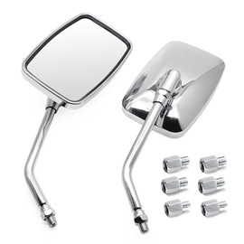 Chrome Motorcycle Mirrors, 10MM 8MM Bolt Universal Rectangular Handlebar Rear View Side Mirror Adjustable Compatible with Cruiser Chopper Touring Street Naked Bike Scooter