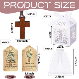 60 Set Funeral Favors Set with 60 Wood Cross Necklace, Funeral Thank You Cards Favor Boxes Organza Bags for Celebration of Life Decorations for Guest Family Friends Loved Ones