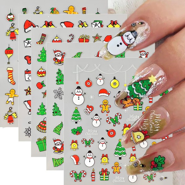 5 Sheets Christmas Nail Stickers 3D Self Adhesive Snowflake Nail