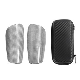 1Pair Soccer Shin Guard Carbon Fiber Shin Pads with Storage Bag Light Weight Protective Soccer Equipment for Kids Football Games Silver L