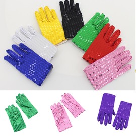 BIGULA Shiny Sequin Gloves for Children Lightweight Full Finger Gloves Singing Gloves Christmas Party Shiny Dance Gloves, red