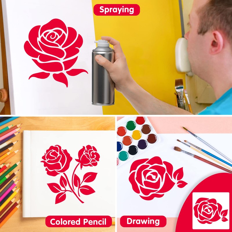 Winmany 25PCS Stencil Template for Painting Rose Drawing Template Reusable