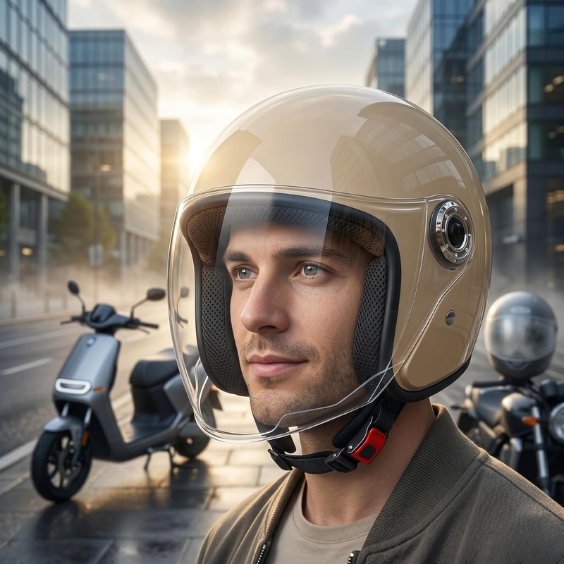 Casco de Scooter de Cara Abierta con Visera, Cascos Motocicleta
