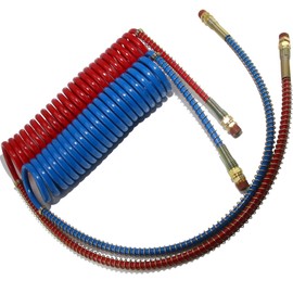 iBroPrat Air Lines for Semi Truck, 15' Coiled Air Brake Hoses with 12" & 40" Leads,Truck Trailer Brake Airline Coil Set Bule and Red