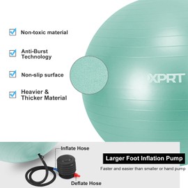 XPRT Fitness Exercise Ball (55/65/75cm) - Yoga Ball for Home Gym Workout, Physical Therapy, Balance, Stability Training - Office Ball Chair with Quick Pump (5 Colors) (Mint, 55cm)