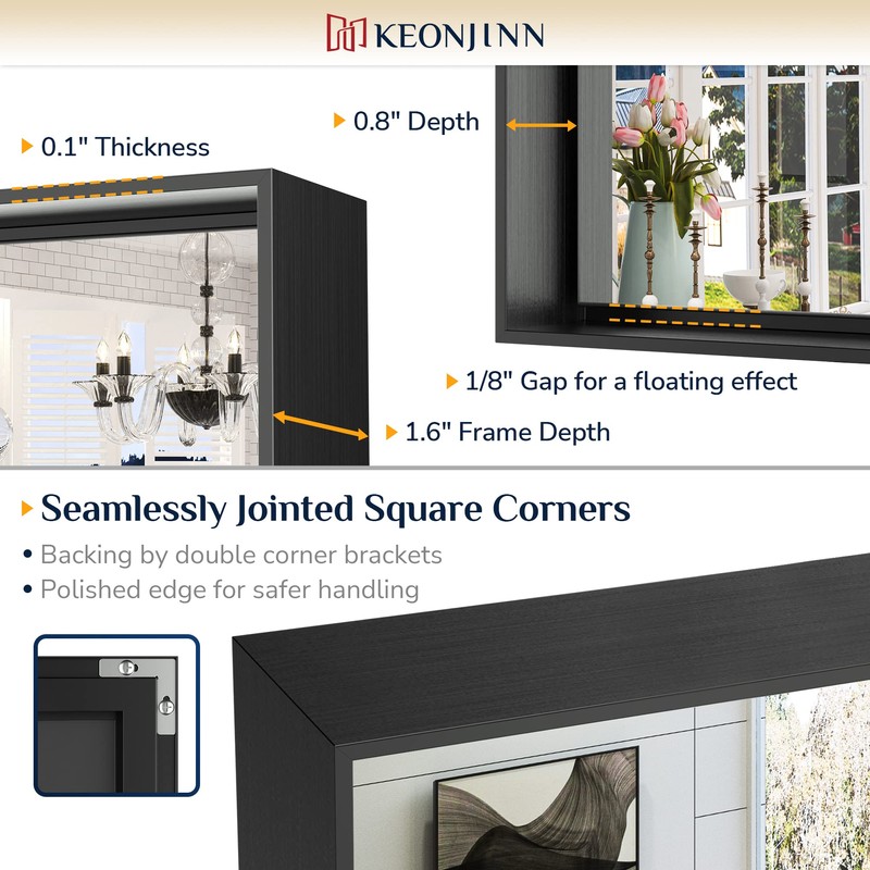 Keonjinn Black Bathroom Mirror 22 x 30 Inch, Brushed Black