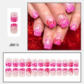 Short Press on Nails Valentines Fake Nails Pink Full Cover Acrylic Nails Bling False Nails with Love Heart designs Square Stick on Nails Glitter Glue on Nails French Tip Press ones for Women Girls