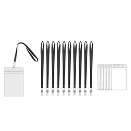 ID Card Holder with Lanyard, 10 Sets ID Card Holder, Clear Waterproof Plastic Badge Holder, Name Plate, Badge, ID Card Holder, for Office, Students, Exhibition and Business