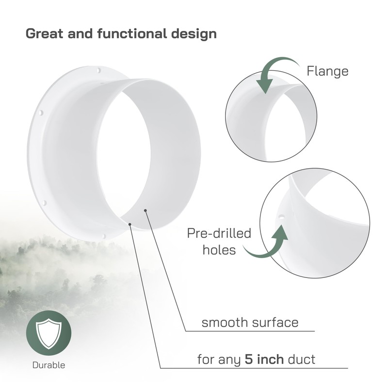 Vent Systems 5" Inch White Air Vent Duct Connector Flange
