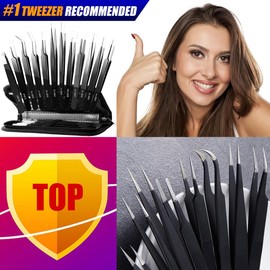 Antonki Tweezers, Precision Tweezers Set, Craft Tweezer Kit, Soldering Tweezers, Jewelry Tweezers, Pointed Ingrown Hair Tweezers, Eyelash Extension Tweezers, Eyebrow Tweezers - 12 Pack with Case