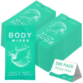 FUMMI 300 Pack Body Wipes – Extra-Large Individually packaged Bath Wipes for Adults, Travel, Gym, Camping, Elderly, Bedridden – No Rinse Bath Wipes, Moisturizing & Refreshing Clean