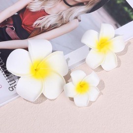 3Pcs Yellow White Hawaiian Artificial Flower Hair Clips, Foam Plumeria Hair Clip Hawaiian Frangipani Hair Clip Hawaiian for Beach Wedding Headdress Decoration Clips and Barrettes,Hair Accessories