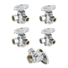 (Pack of 5) EFIELD Dual Compression Outlet Multi-Turn Angle Stop Valves,1/2" Fip Iron Pipe x (3/8 inch x 3/8 inch),Chrome Plated Brass (5),(VALVE189-5PCS)